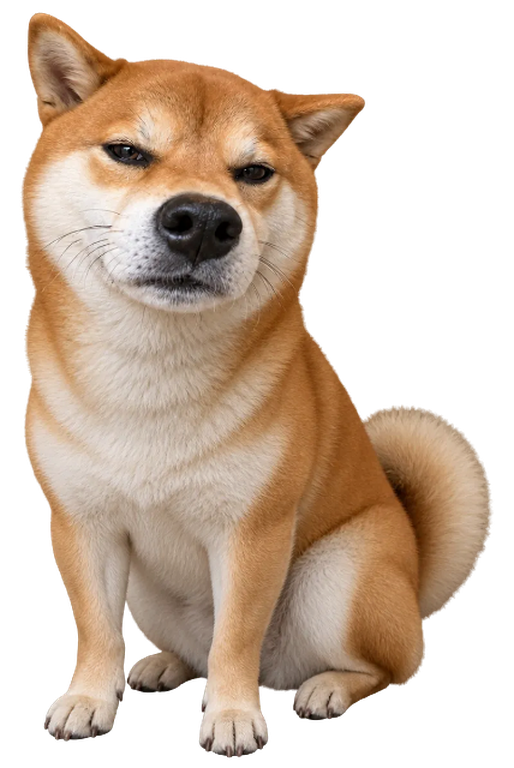 Fuck Off Inu, a Shiba Inu sitting with a squinting, unimpressed glare
